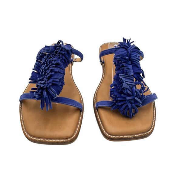 Chico's NEW Delray Royal Cobalt Blue Suede Fringe Slide Cushioned Summer Sandals - Picture 4 of 11